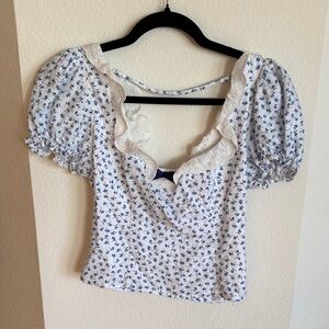 Reformation White and Blue Floral Blouse